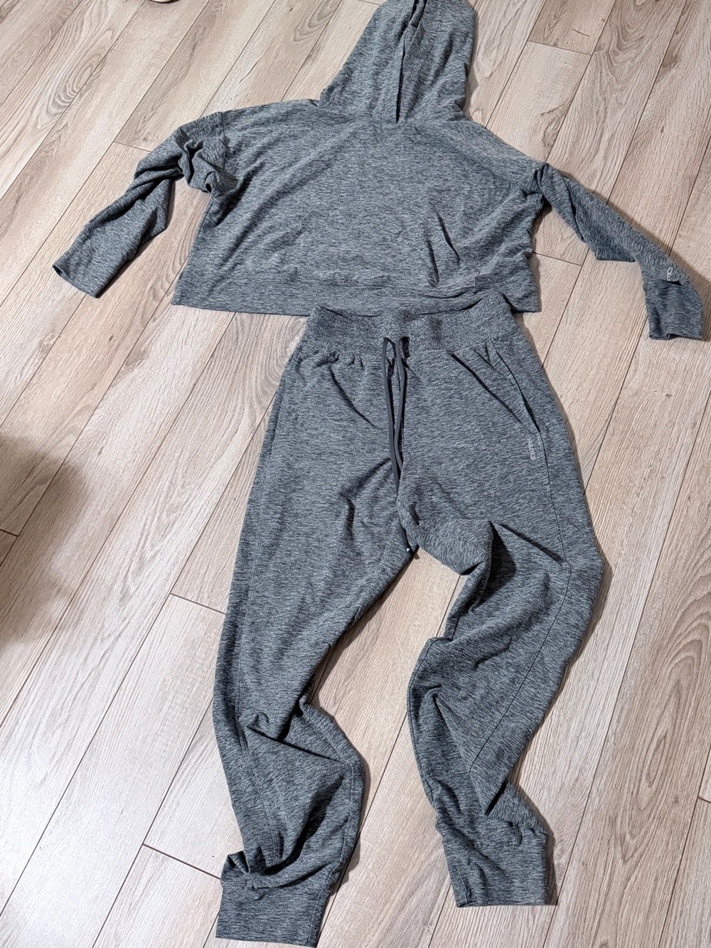 Fabletics cloud Jersey Heather Gray Hoodie & Drawstring Joggers Set